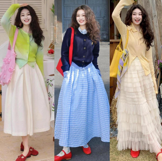 “半裙+小紅鞋”的穿法今年太火了，什么身材穿都時髦！